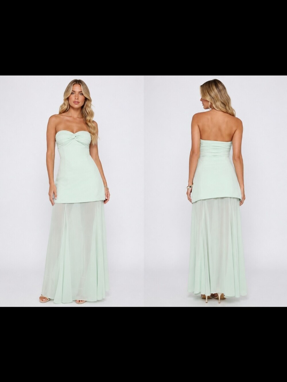 Princess Polly Strapless Mint Green Gown with Sheer Skirt Size 0